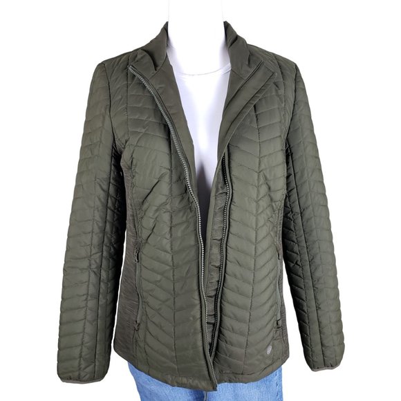 Women T by Talbots Olive Green Chevron Quilted Jacket Small, Like New - Picture 3 of 11